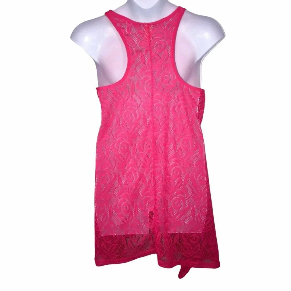OP Ocean Pacific Swimsuit CoverUp Juniors L 11 13 Hot Pink Floral Beach Tank - Picture 6 of 9